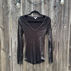 James Perse women’s black v neck long sleeve 100% cotton tee size 1/small